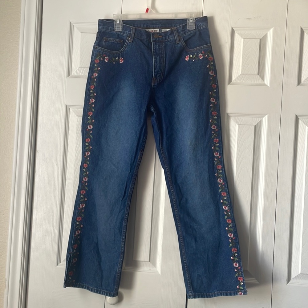 Bill Blass Vintage Flower Embroidered Jeans